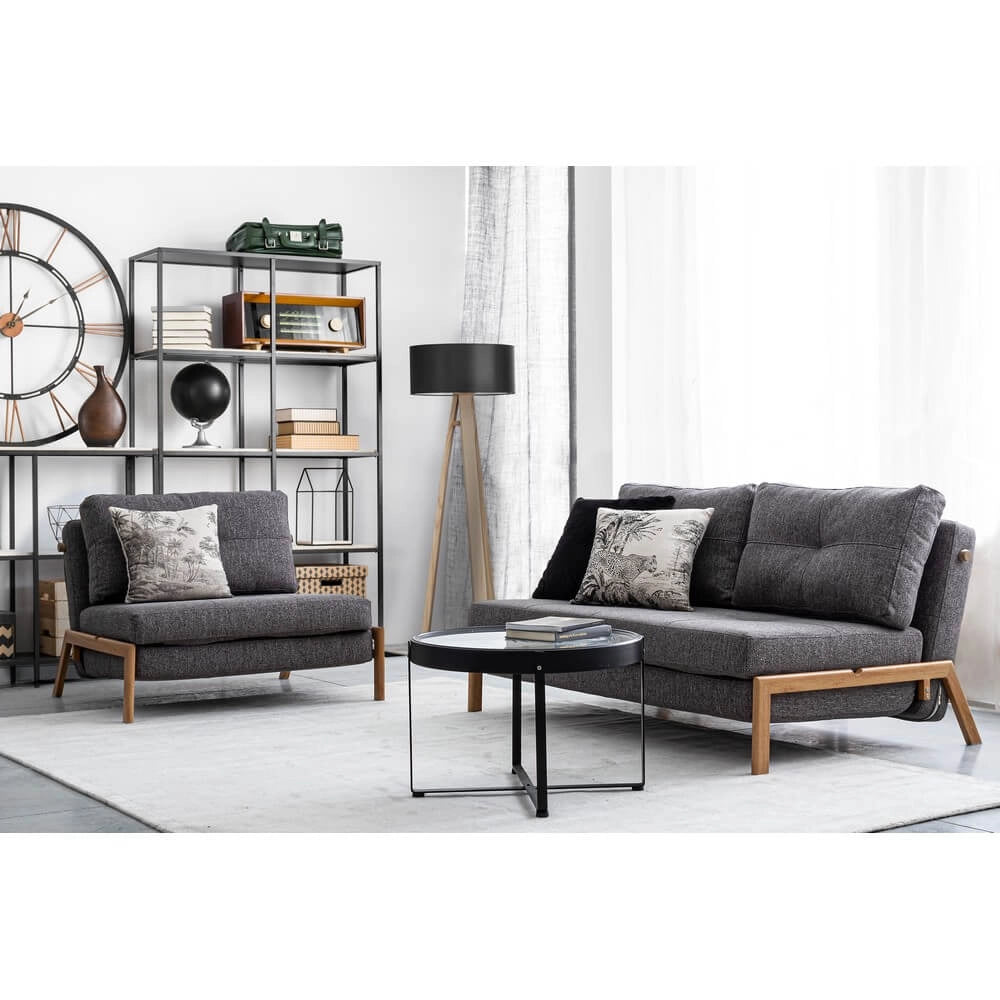 Poltrona Letto Singola in Tessuto con Gambe Effetto Legno - HARRISON