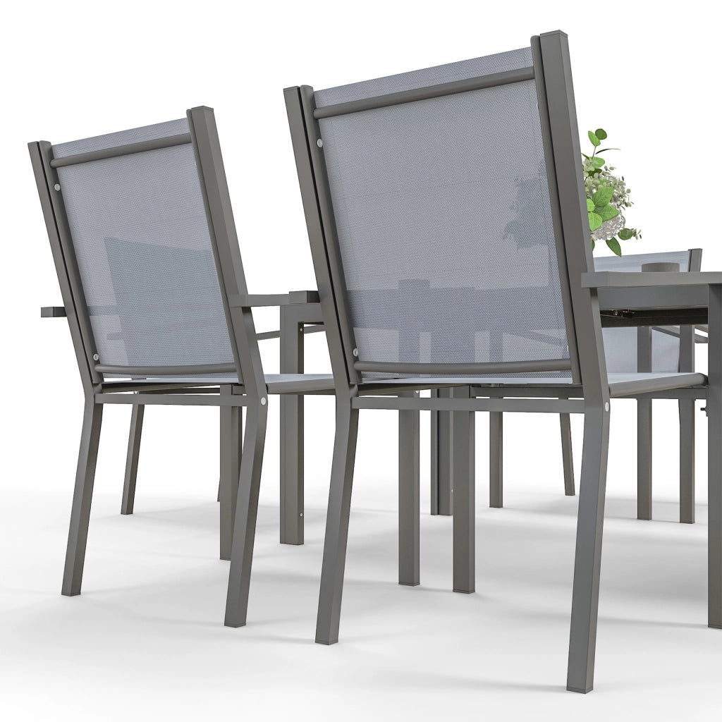 Set da pranzo giardino 6 posti ¨C zephmum ¨C grigio, acciaio, sedie impilabili