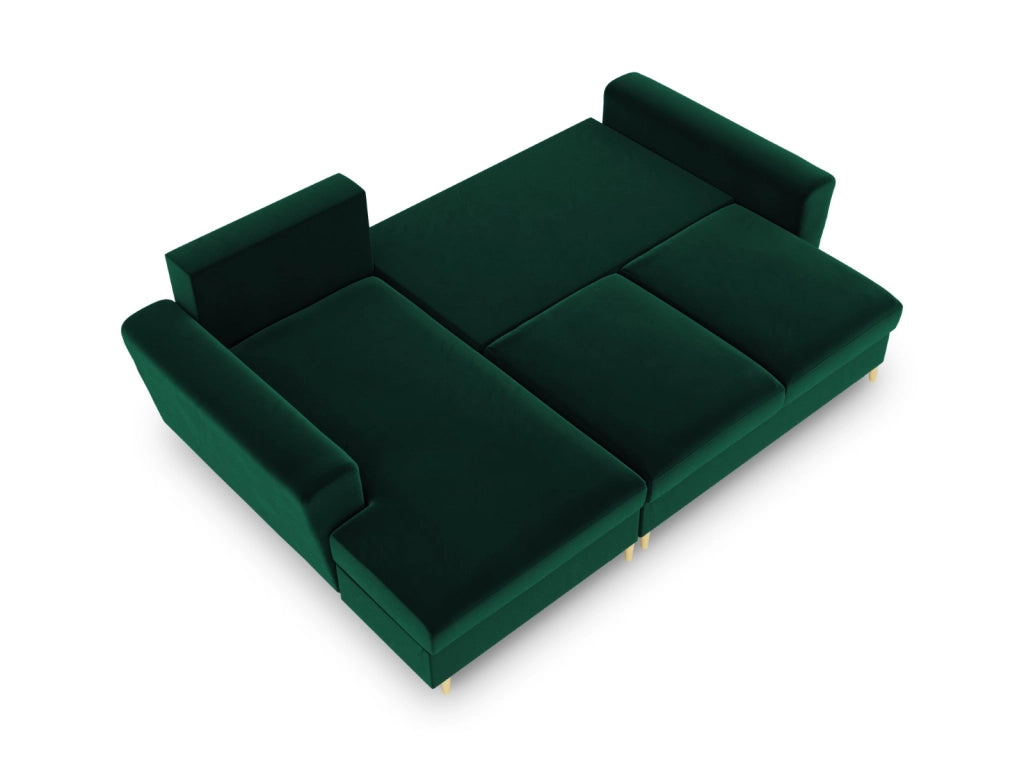 Cosmopolitan Design - Divano convertibile angolare sinistro con contenitore "Kyoto" 4 posti in velluto verde bottiglia 