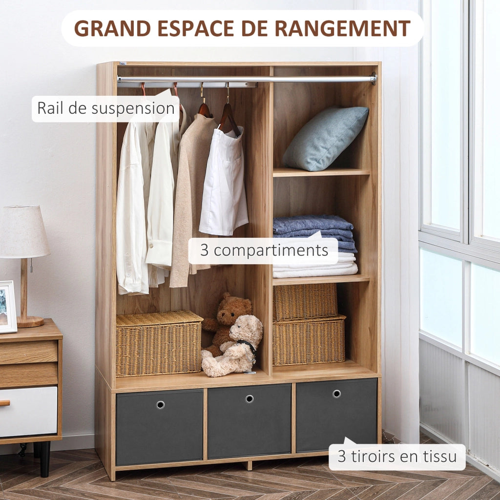 Armadio con appendiabiti e 3 cassetti in tessuto ¨C zephmum ¨C naturale 105x48x160 cm