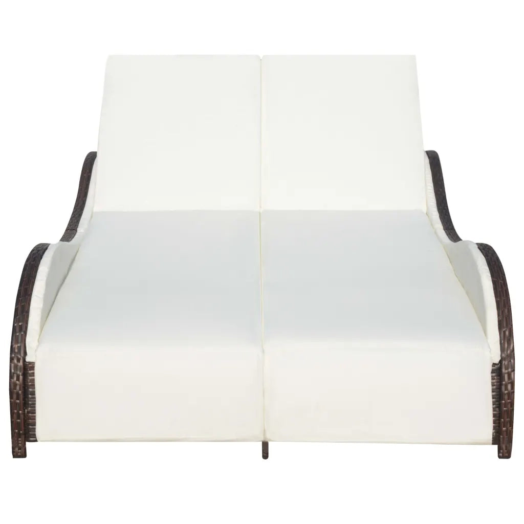 Lettino Prendisole Doppio con Cuscino in Polyrattan Marrone cod mxl 22621
