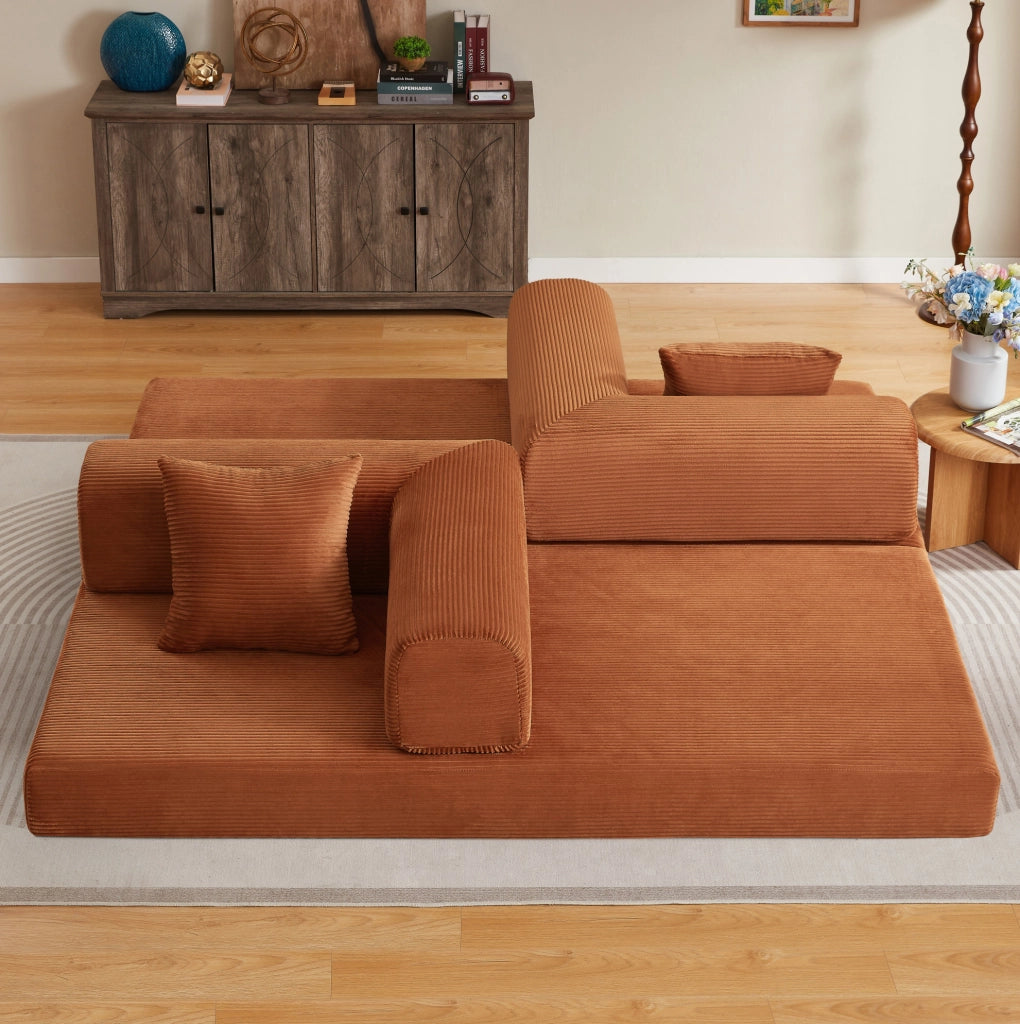 Divano letto pieghevole terracotta in schiuma con 2 cuscini
