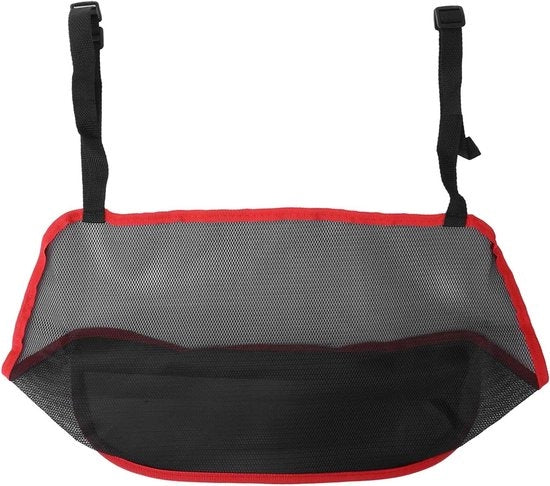 Organizzatore per tasche e sedili auto, per posizionamento tra sedili, con organizzatore per borse e chiusura a scomparsa.