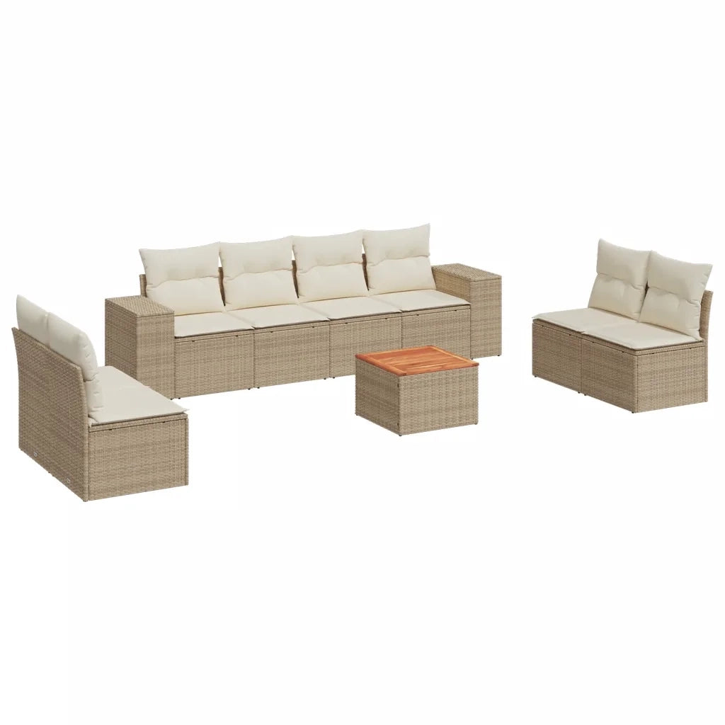 Set Divano da Giardino 9 pz con Cuscini Beige in Polyrattan 3225407