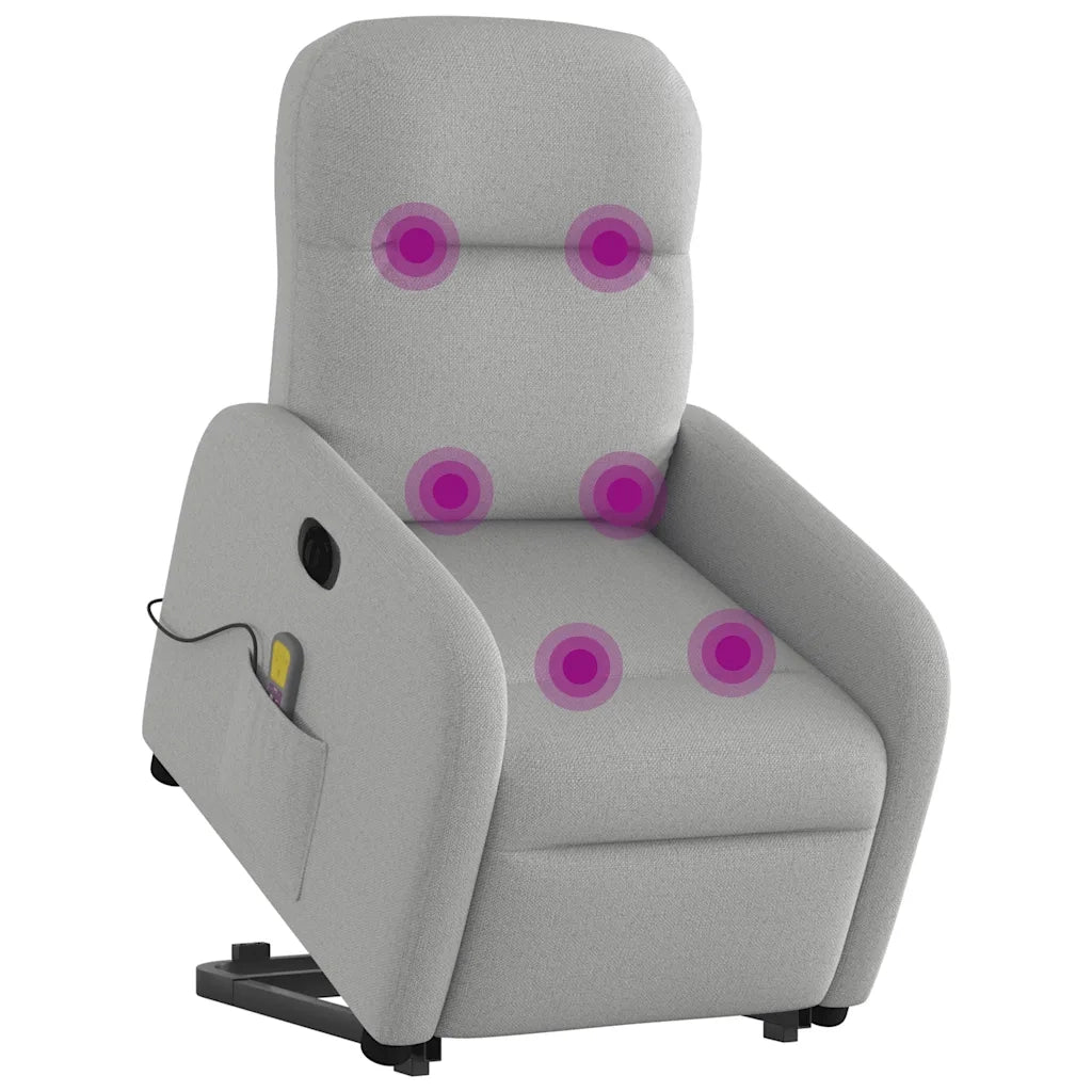 vidaXL Poltrona Alzapersona Massaggi Elettrica Grigio Nuvola Tessuto