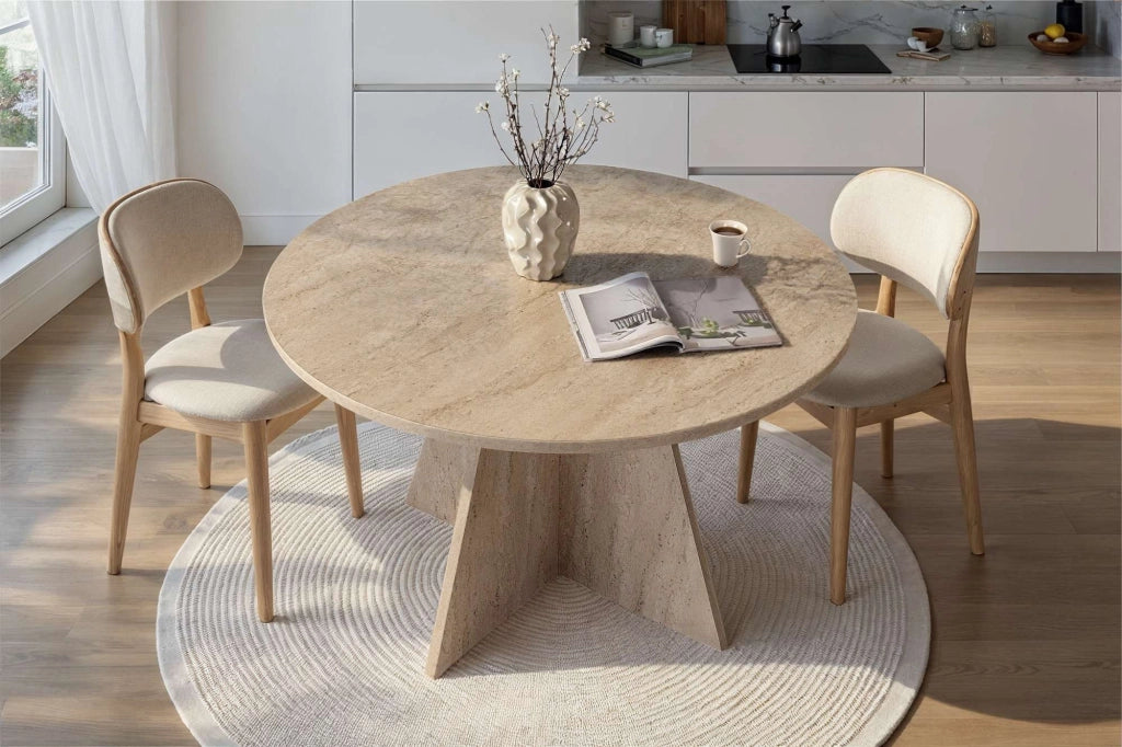 Tavolo da pranzo in legno "Virella" - 120 x 120 x 75 cm - Travertino
