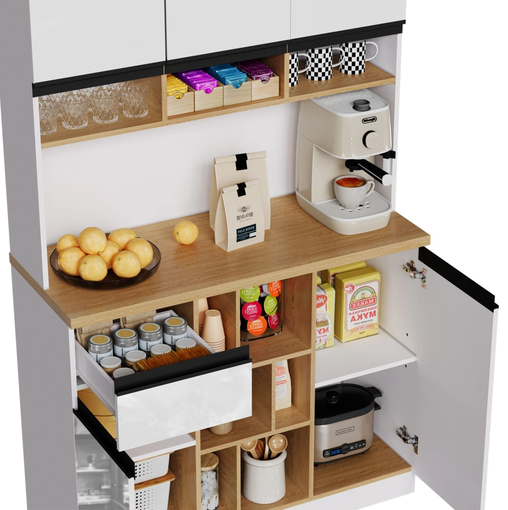 Credenza cucina 105x45x185 cm MDF bianco lucido con vani e ripiani