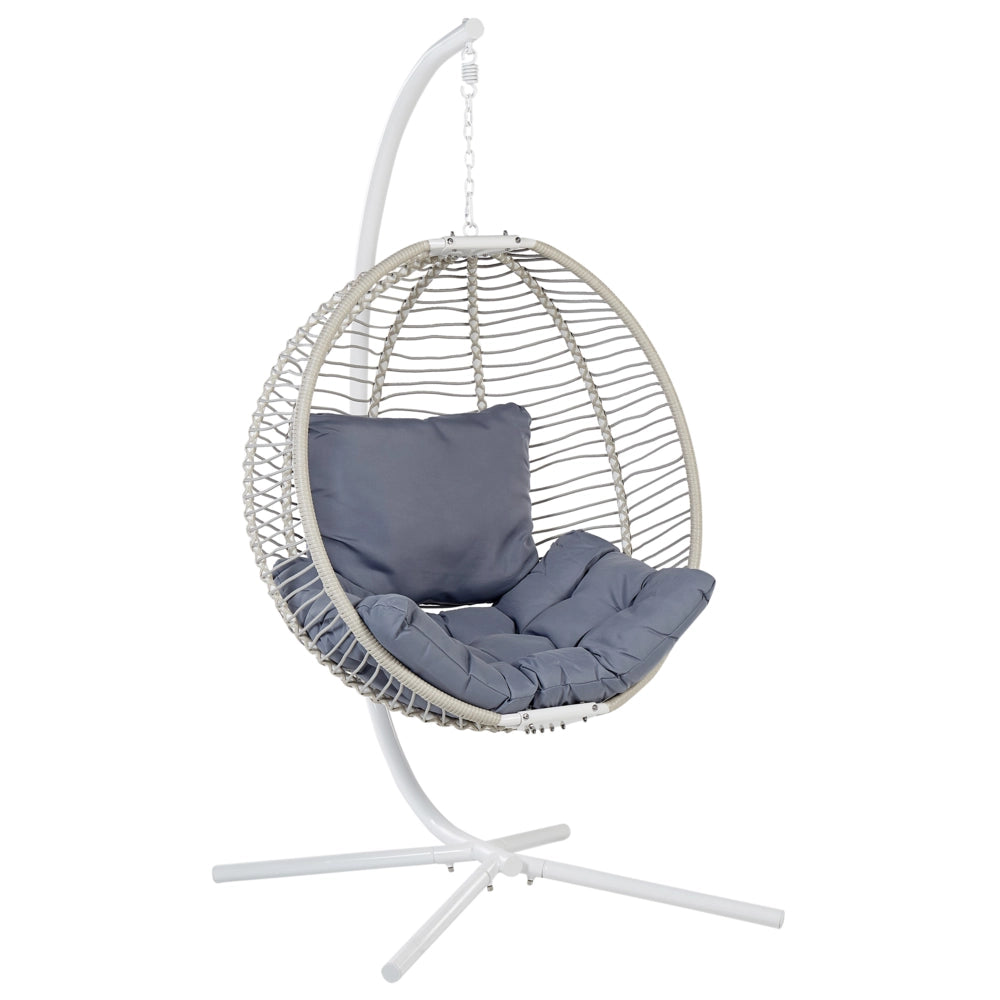 Sedia sospesa con piedistallo bianco e grigio metallo soggiorno esterno cuscino stile retro boho