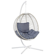 Sedia sospesa con piedistallo bianco e grigio metallo soggiorno esterno cuscino stile retro boho