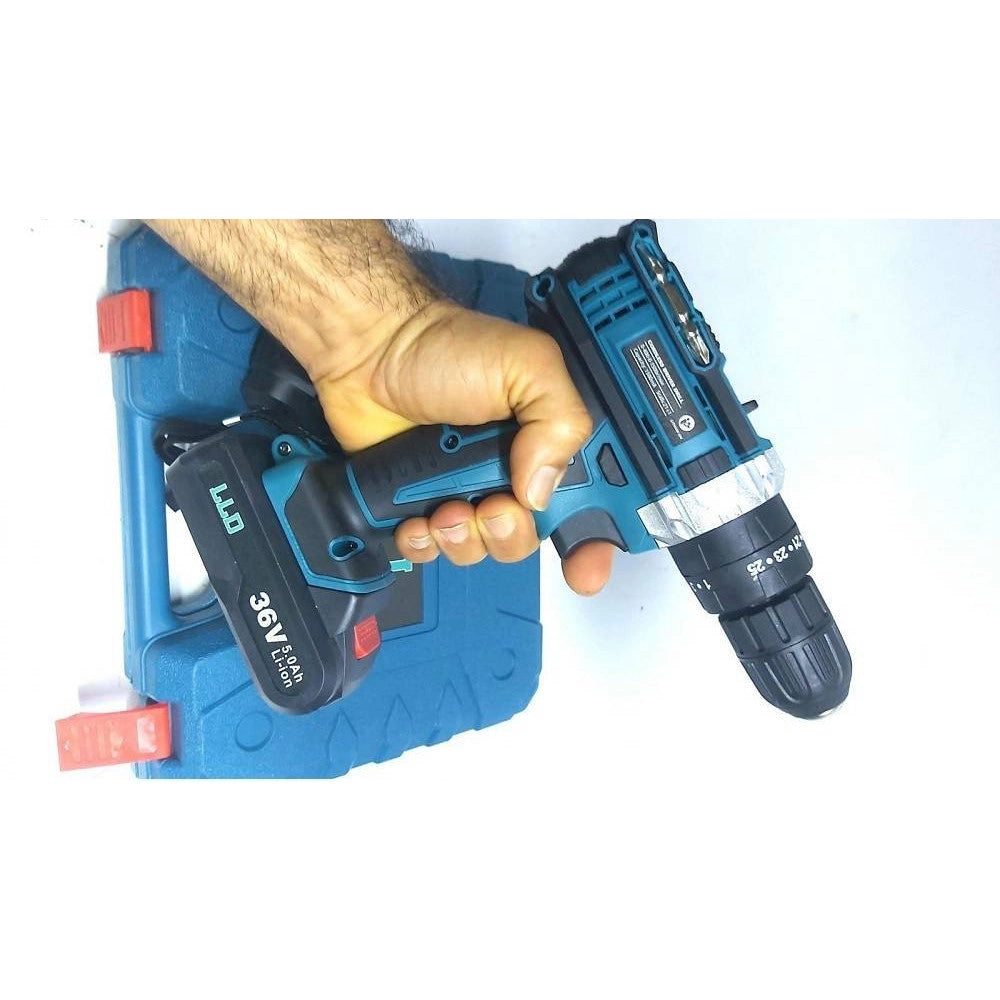 Trade Shop - Trapano Avvitatore Doppia Batteria A Litio 36 V Max + Valigetta 26 Accessori Lld -