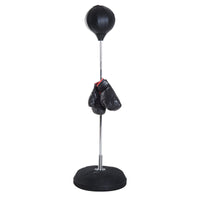 Punching Ball Sacco Boxe da Terra Altezza Regolabile 126-144 cm con Guantoni Nero