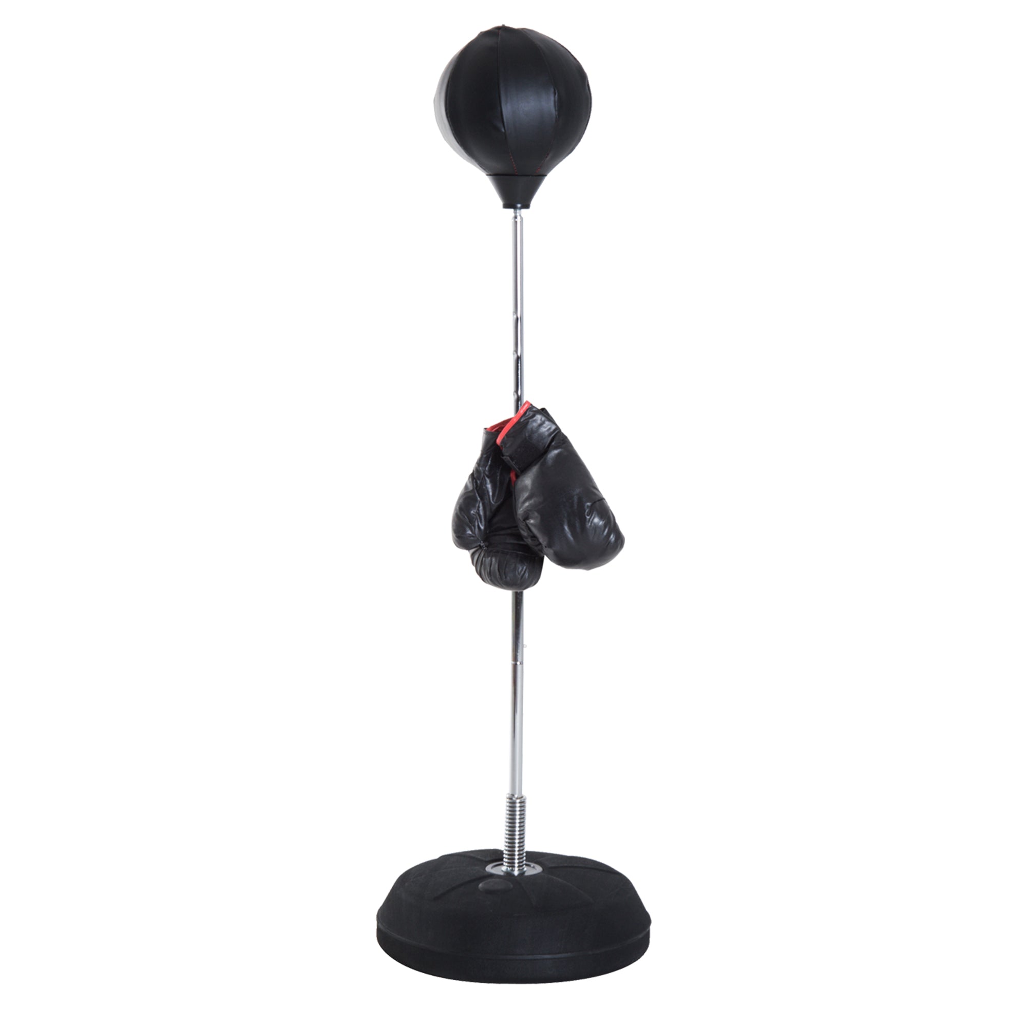 Punching Ball Sacco Boxe da Terra Altezza Regolabile 126-144 cm con Guantoni Nero