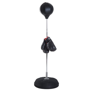Punching Ball Sacco Boxe da Terra Altezza Regolabile 126-144 cm con Guantoni Nero