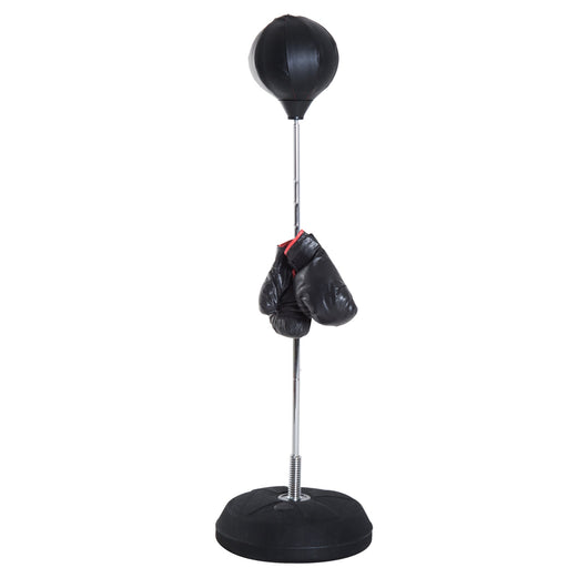 Punching Ball Sacco Boxe da Terra Altezza Regolabile 126-144 cm con Guantoni Nero