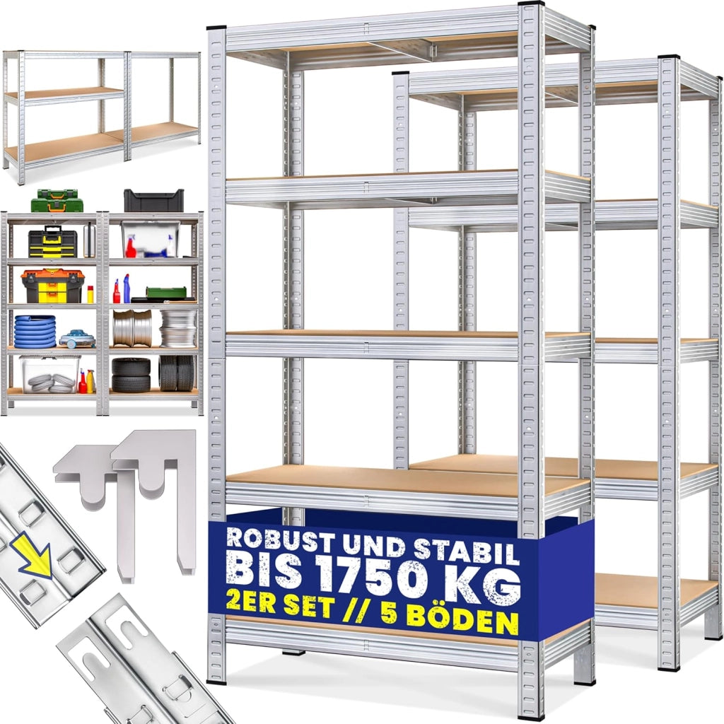 ® Scaffale ad Alta Portata XL 180x90x60cm Carico Max. 875kg 5 Pannelli MDF Scaffalatura Metallo Officina Cantina