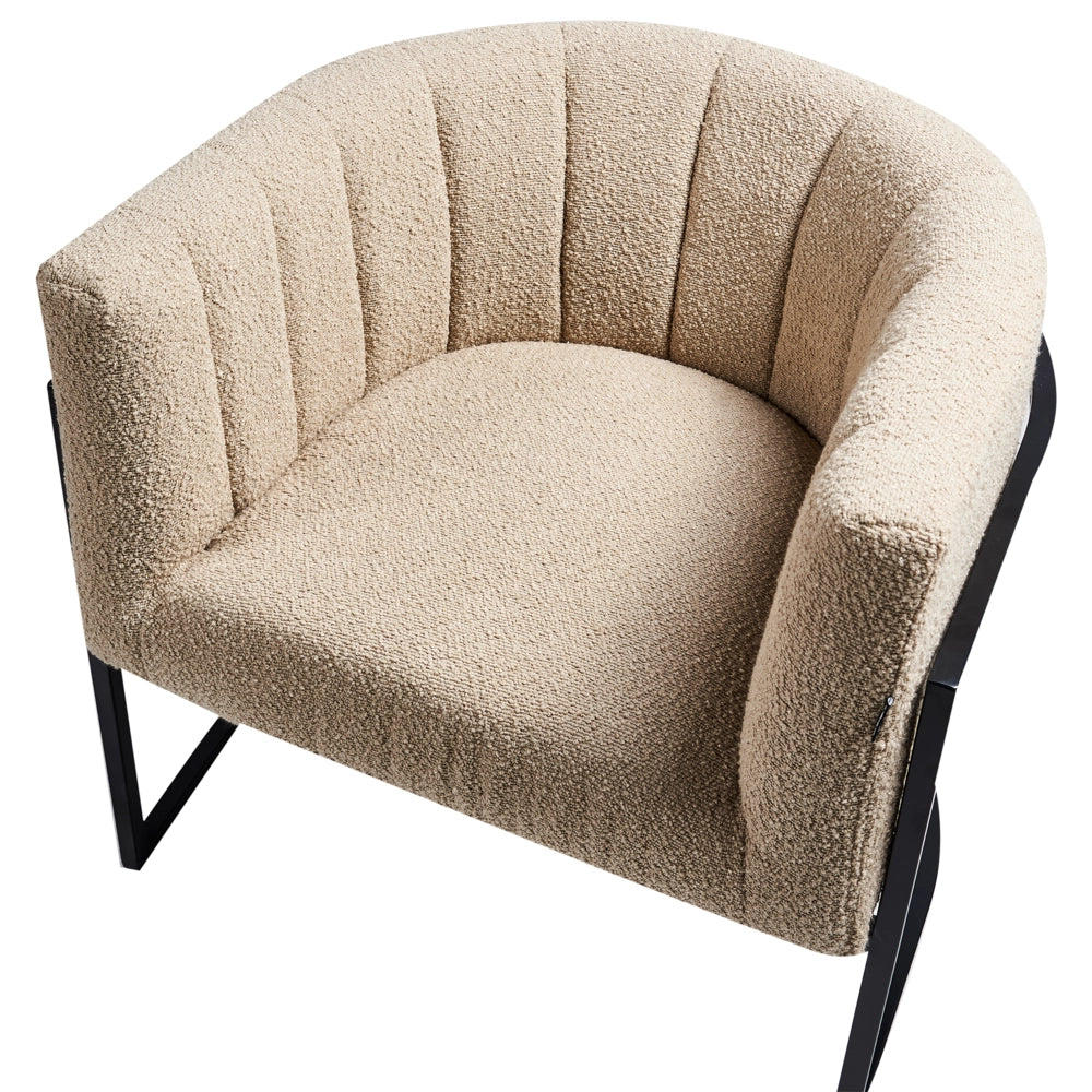 Poltrona Beige Boucle Telaio Metallo Nero Sedia d'Accento Stile Moderno Soggiorno Sala da Pranzo