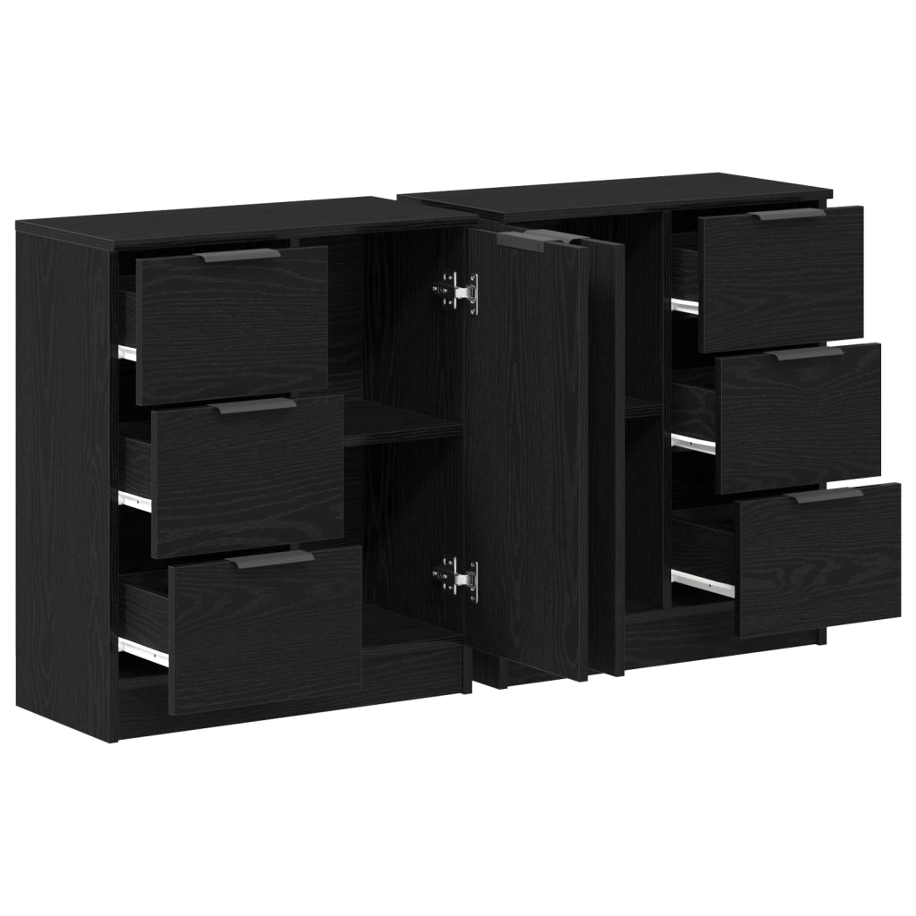 Credenze 2 pz Nero Rovere 60x30x70 cm Legno ingegnerizzato