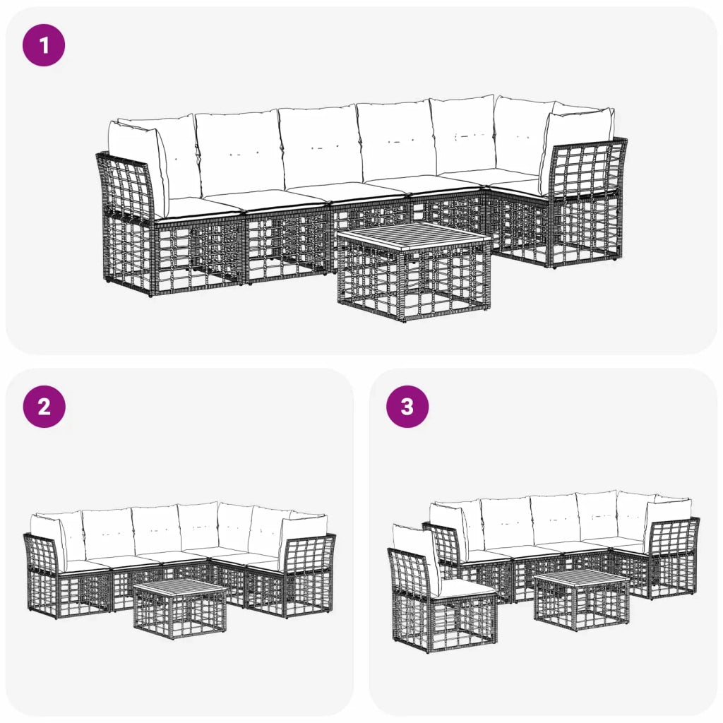 Set Divano da Giardino 7 pcs Naturale e Bianco Crema polyrattan 3437474