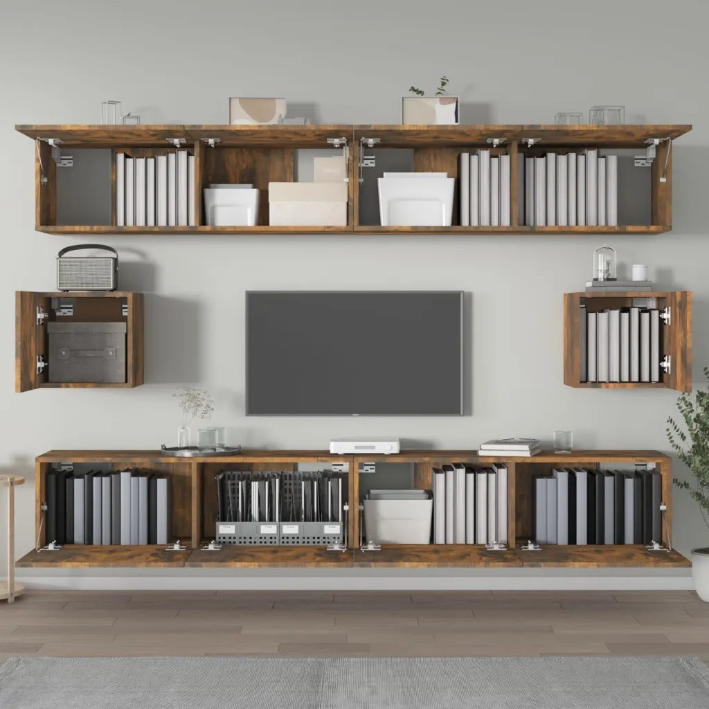 Set di Mobili Porta TV 6 pz Rovere Fumo in Legno Multistrato 3114371