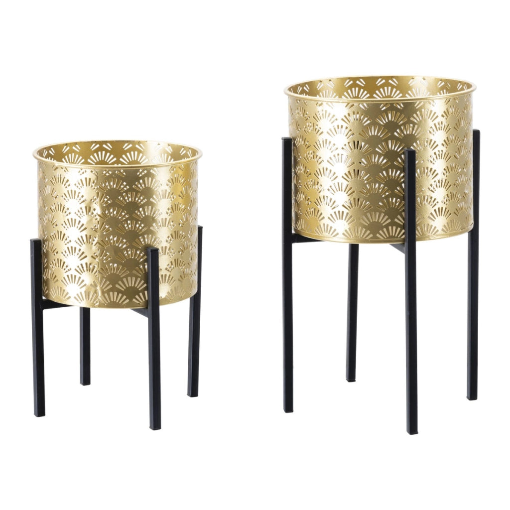 Set di 2 Vasi per Piante VKH400, Oro, Metallo, 21x21x38 cm