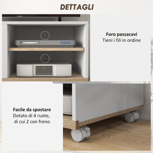Mobile TV 42" Max con 2 Ripiani Aperti e Anta e Ruote 80x45x39.5 cm in Truciolato Bianco