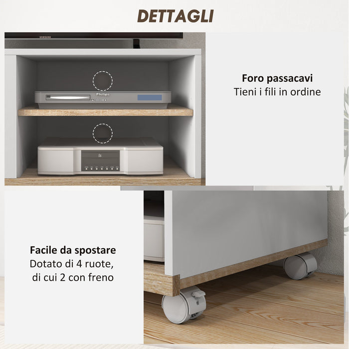 Mobile TV 42" Max con 2 Ripiani Aperti e Anta e Ruote 80x45x39.5 cm in Truciolato Bianco