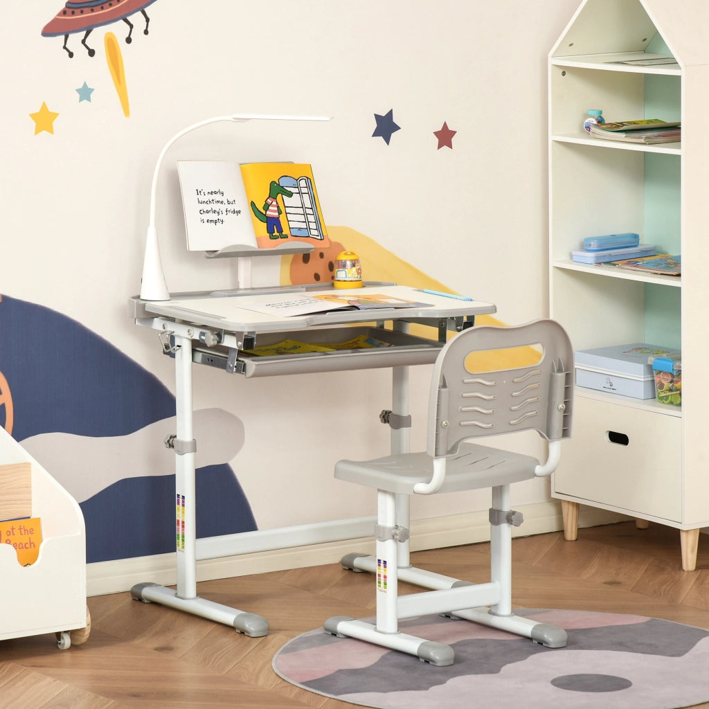 Scrivania per bambini con sedia regolabile ¨C zephmum ¨C Grigio 90x50x75 cm