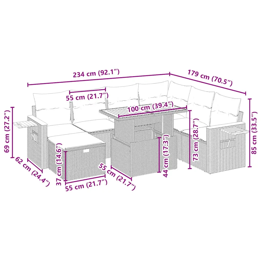 Set Divano da Giardino 8 pz con Cuscini Beige in Polyrattan 3276159