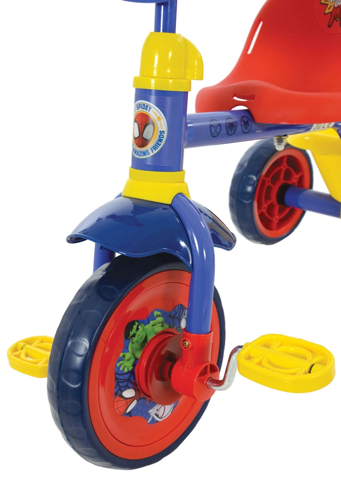 Triciclo a Pedali Primi Passi per Bambini con Maniglione Genitoriale Rimovibile e Vano Contenitore Marvel Spidey Blu