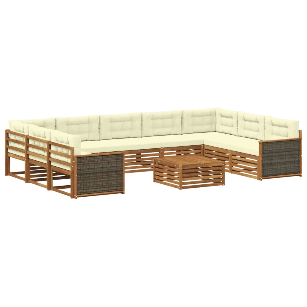 Set di divani da esterno 10 pz Naturale e Crema 3383858