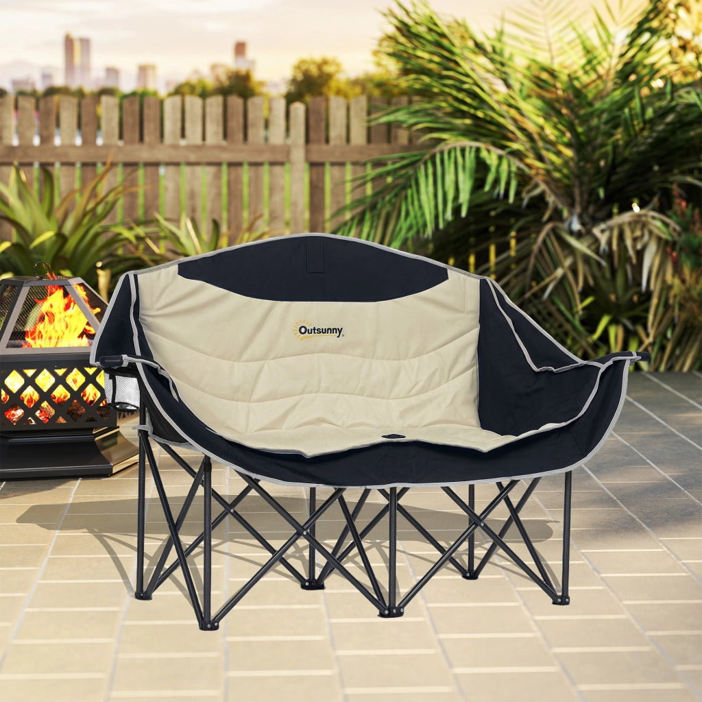 Sedia pieghevole da pranzo 2 posti con porta bevande e borsa ¨C zephmum ¨C Khaki 250kg