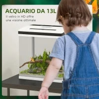 Acquario da 13L a Illuminazione LED con Fori di Ventilazione, in Vetro HD e ABS, 29x20x30.5 cm