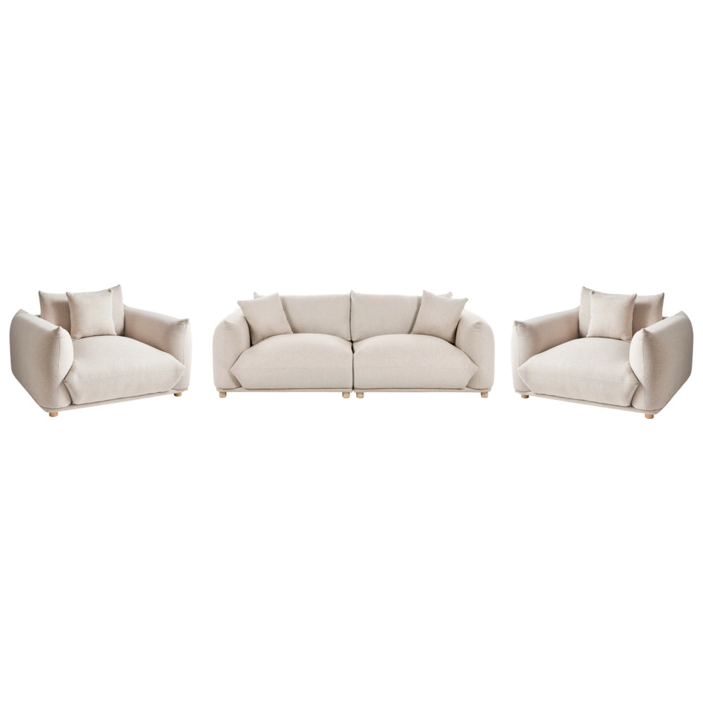 Set di divani in tessuto beige chiaro a 5 posti con cuscini e poltrone Divano da soggiorno