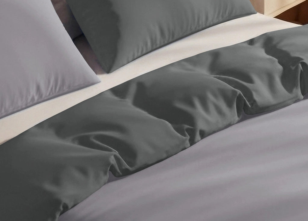 Copripiumino Tinta Unita Bicolor 100% Puro Cotone Made In Italy Doubleface CN - Matrimoniale - Grigio Ch-Grigio Sc