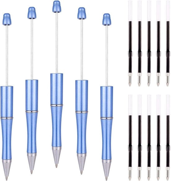 Pacchetto di 5 penne con 10 iniezioni di 1 mm di plastica, penne con asta nera, inchiostro blu, per la produzione di penne, uso scolastico e ufficio, attrezzature artigianali.