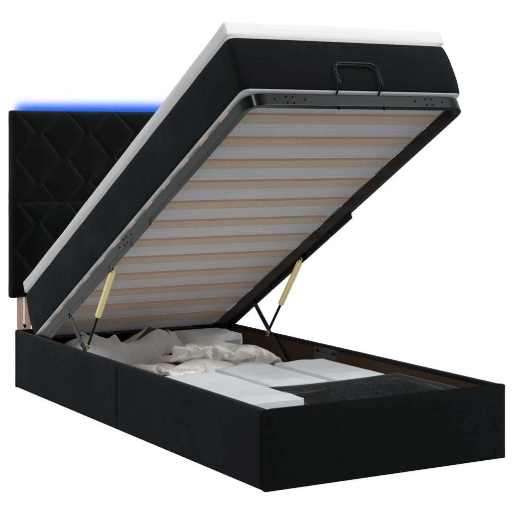 Letto Ottomano con Materasso e LED Nero 100 x 200 cm Velluto 3458357