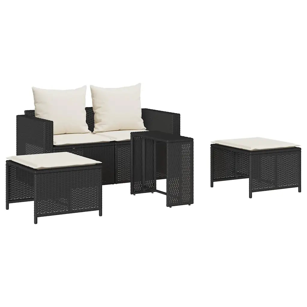 vidaXL Set Divani da Giardino 5 pz con Cuscini in Polyrattan Nero