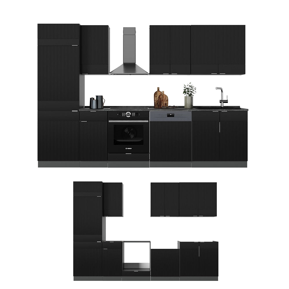 Cucina componibile Fame-Line Nero rigato/Antracite 300 cm, PL Marmo Vicco