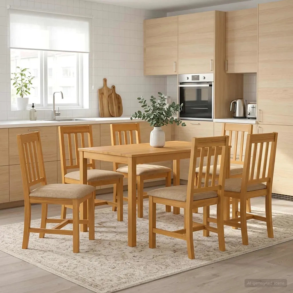 Set da pranzo 7 pz Beige Legno di Quercia Massello 3430254