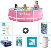 Piscina a forma rotonda - 244 x 76 cm - Rosa - Inclusa tenda solare - Giocattoli - Paviamenti - Pompa per piscina - 7 pezzi