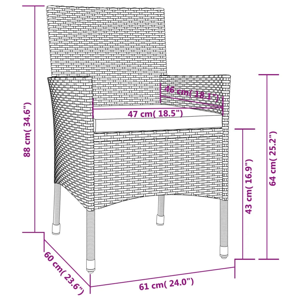 Set BistrÃ² da Giardino 5 pz con Cuscini in Polyrattan Nero