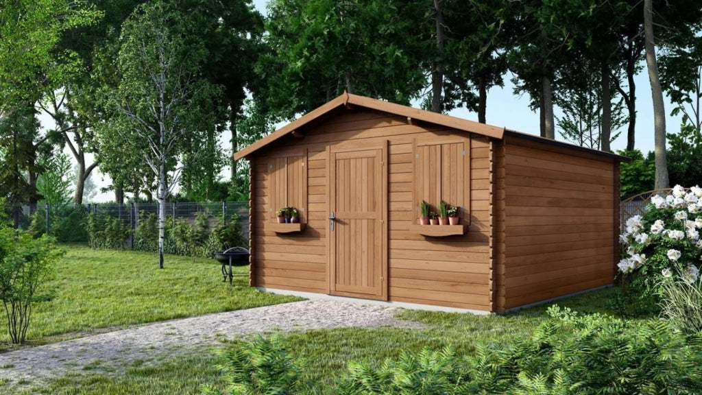 Casetta da giardino in legno - 16m2 - 4x4m - impregnata - 28mm - colore: marrone - DOM144 - ALTANKA
