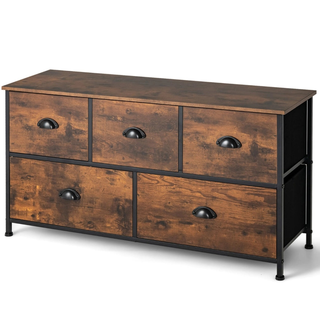 Organizer con 5 cassetti in tessuto rimovibili pieghevoli telaio in acciaio, Mobile spazioso Marrone-Credenze buffet