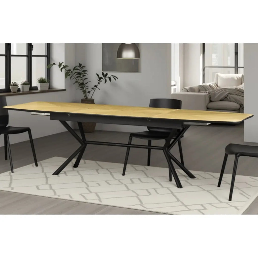 Tavolo da pranzo GRANI – Impiallacciatura di rovere chiaro e metallo – 180-270 cm – Estensibile