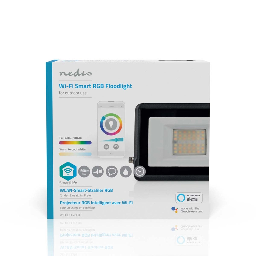 Smartlife Wi-Fi Connected 20W 1600lm RGB LED Faretto da esterno Nero Nedis