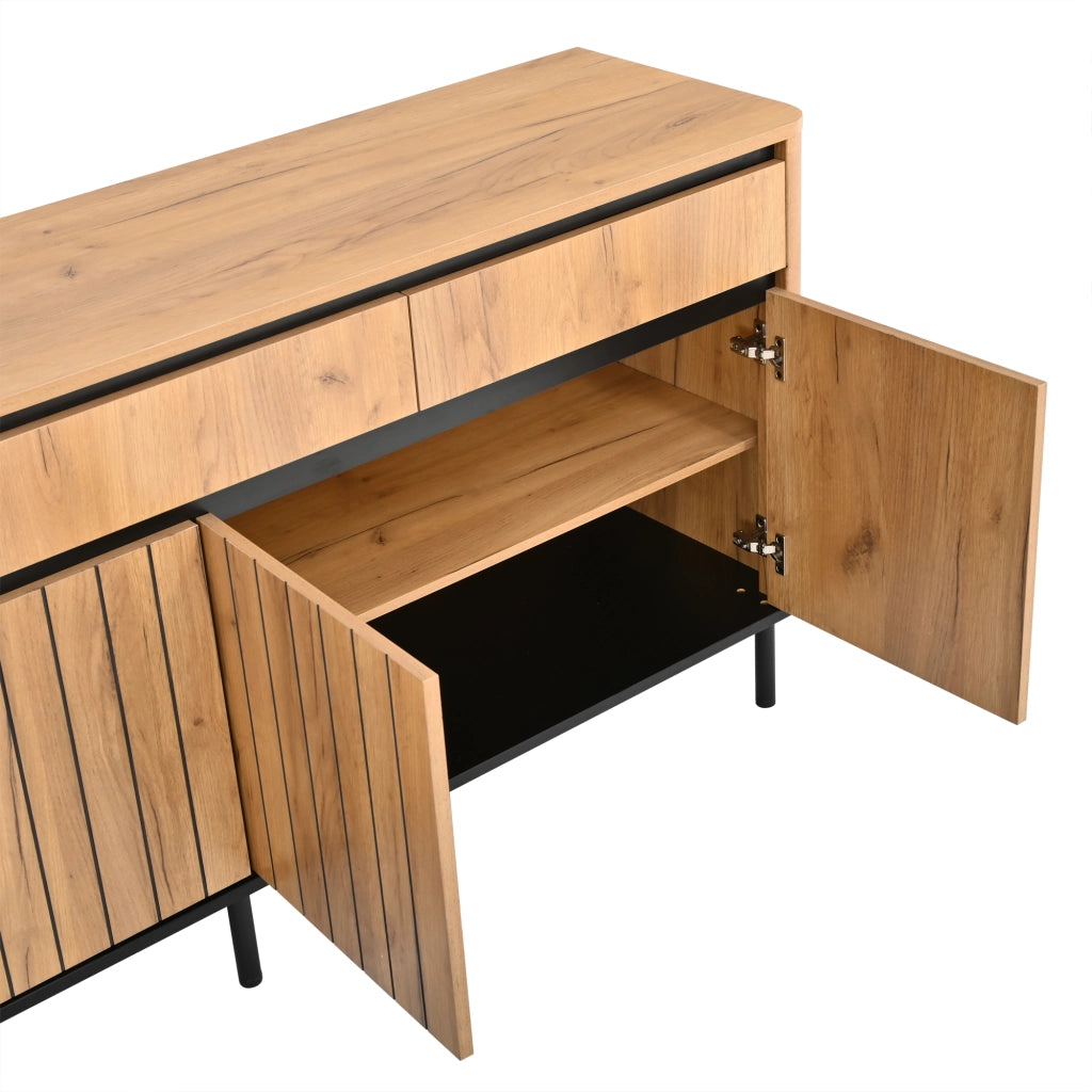 Credenza con 3 cassetti e 3 ante; per soggiorno; in MDF e metallo; 160×40×73 cm