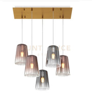SOSPENSIONE OTTONE SAT. RETTANGOLARE 5 LUCI (3 RA + 2 CR) 1164OS-S5 R-RC