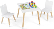Set Tavolo e 2 Sedie per Bambini, con Gambe in Legno di Pino, Set Tavolo Attività, Mobili di Legno per Giocare Imparare Mangiare, Bianco