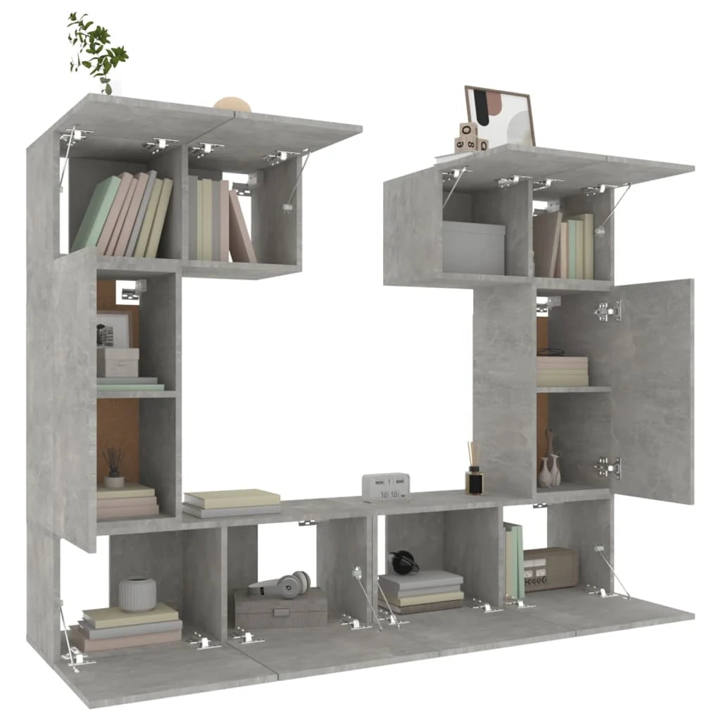 Set di mobili da 6 pezzi tra cui armadio credenza mobile TV televisore per soggiorno camera da letto salotto legno ingegnerizzato grigio 02_0025037