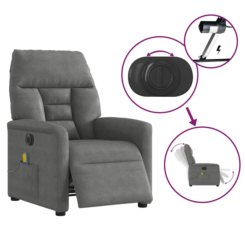 Poltrona Reclinante Massaggi Elettrica Grigio Scuro Microfibra 3303082